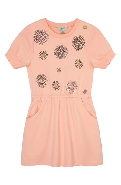 Peek Aren't You Curious Kids' Colored Circles Sequin Cotton Blend Dress In Peach