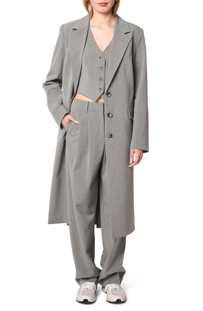 Wayf Icon Pinstripe Longline Coat In Grey Pinstripe