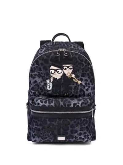 Dolce & Gabbana Leopard Printed Backpack In Navy