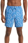 Vineyard Vines Chappy Print Stretch Repreve® Recycled Polyester Swim Trunks In Bonito Hull Blue