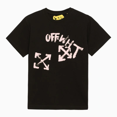 Off-white Kids' Paint Script-print Short-sleeve Cotton-jersey T-shirt 4-12 Years In Black