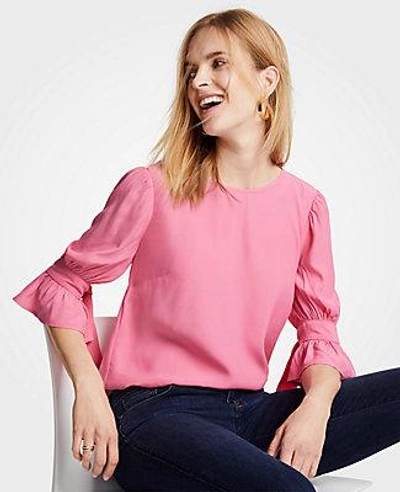 Ann Taylor Petite Shirred Bow Sleeve Top In Chateau Rose