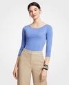 Ann Taylor Pima Cotton Boatneck Tee In Blue Ballad