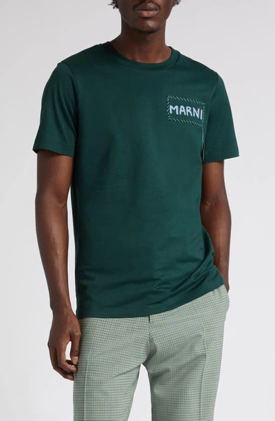 Marni Short Sleeve Logo Tee In Sapphire Green