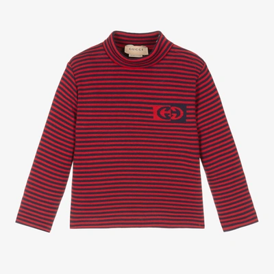 Gucci Babies' Red & Blue Stripe Cotton Roll Neck Top