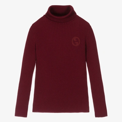 Gucci Red Ribbed Wool Gg Rollneck Sweater