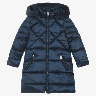 Mayoral Kids' Girls Navy Blue Hooded Puffer Coat