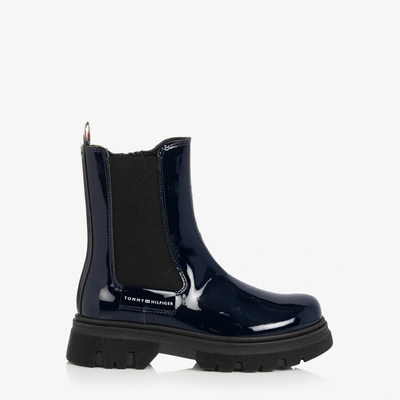 Tommy Hilfiger Kids' Girls Navy Blue Patent Chelsea Boots