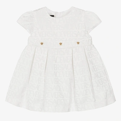 Versace Babies' Girls White Pleated Viscose Dress