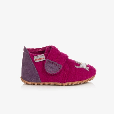 Giesswein Kids' Girls Pink Felted Wool Cat Slippers