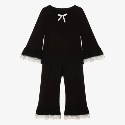 Amiki Children Kids'  Girls Black Modal Jersey & Lace Pyjamas