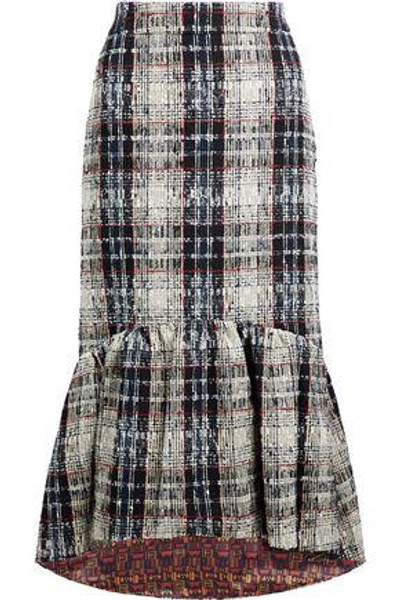 Stella Jean Woman Fluted Checked Bouclé-tweed Skirt Taupe