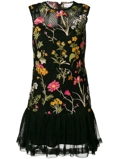 Red Valentino Macrame Floral-embroidered Dress In Black