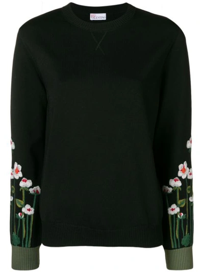 Red Valentino Floral-embroidered Sweatshirt In Black