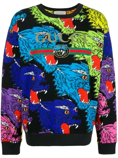 Gucci Multicolor Angry Panther Heavy Felted Cotton Oversized Sweatshirt In Rainbow