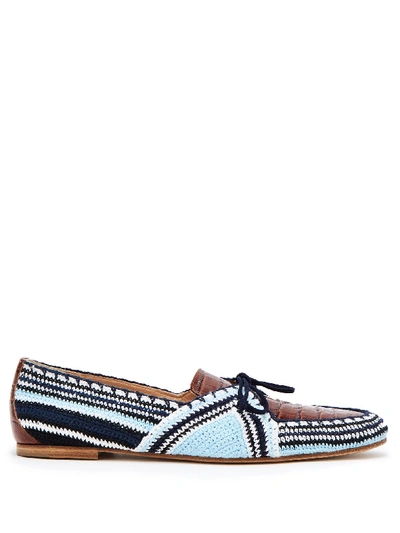 Gabriela Hearst Hays Crocodile-effect Leather And Crochet Loafers In Blue And Brown