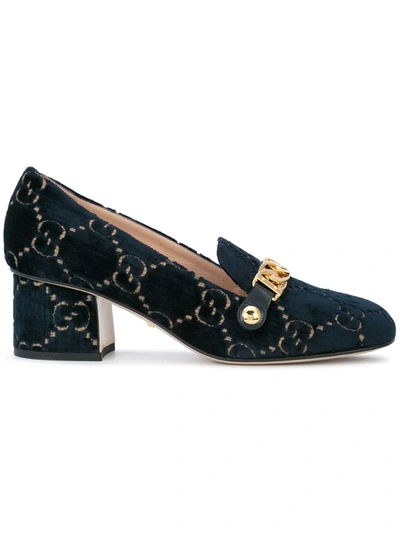 Gucci Ink Blue Sylvie 55 Velvet And Leather Pumps