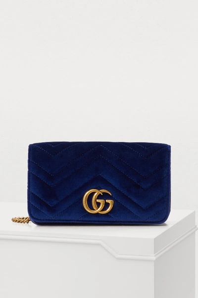 Gucci Gg Marmont Velvet Supermini Bag In Cobalt