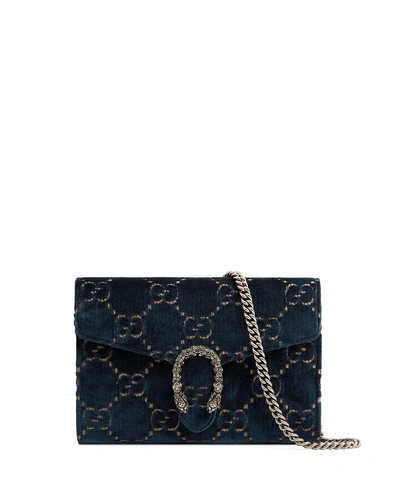 Gucci Dionysus Velvet Gg Supreme Wallet On Chain In Blue
