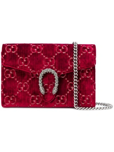 Gucci Dionysus Velvet Gg Supreme Wallet On Chain In Red