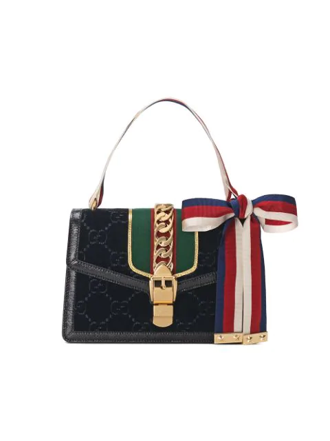 Gucci Black Sylvie Gg Velvet Small Shoulder Bag | ModeSens
