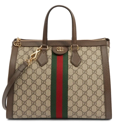 Gucci Medium Canvas Satchel In Beige Ebony/ Acero/ Vert Red