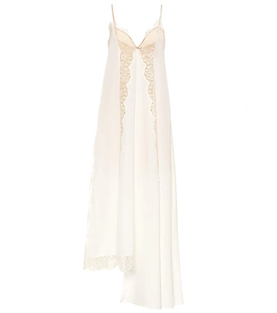 Stella Mccartney Asymmetric Lace-trimmed Silk Crepe De Chine Dress In Ivory