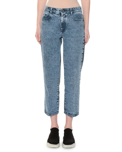 Stella Mccartney High-rise Straight-leg Two-tone Cropped Jeans In Blue