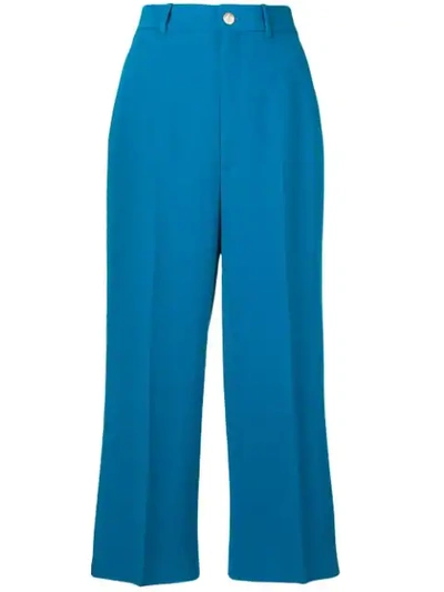 Gucci Wide-leg Cady Stretch Crop Culotte Pants In Blue