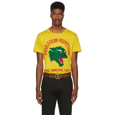 Gucci Men's Panther Privilegium Graphic T-shirt In Yellow