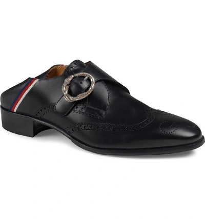 Gucci Leather Brogue Shoe With Sylvie Web In Black