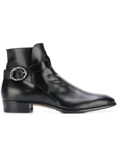 Gucci Leather Ankle Boot with Kingsnake Buckle Gucci Susan Kingsnake Ankle Boots in Black and Red Leather  main image 2