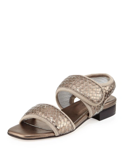 Sesto Meucci Gryta Woven Leather Flat Sandal, Pewter