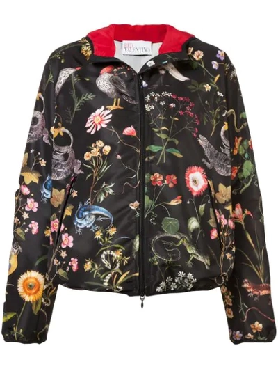 Red Valentino Flora And Fauna Faille Bomber Jacket In Black