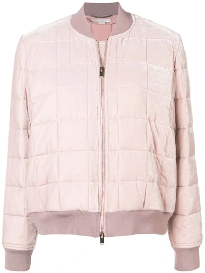 Stella Mccartney Quilted Zip-front Puffy Bomber Jacket W/ Side Zip In Pink