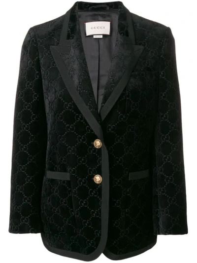 Gucci Grosgrain-trimmed Metallic Velvet-jacquard Blazer In Black