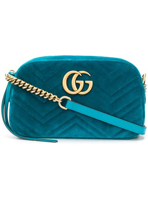 Gucci Gg Marmont Small Velvet Camera Bag In Blue | ModeSens