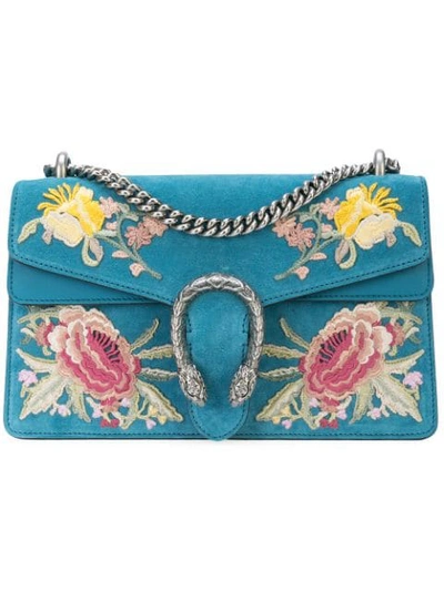 Gucci Small Dionysus Embroidered Suede Shoulder Bag - Blue