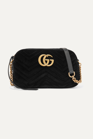 Gucci Gg Marmont Small Leather-trimmed Quilted Velvet Shoulder Bag In Black | ModeSens
