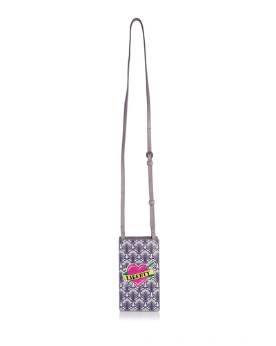 Liberty London Iphis Patch Canvas Phone Crossbody Bag - Silvertone Hardware In Gray