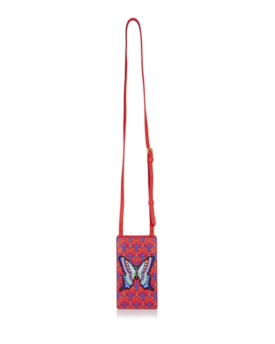 Liberty London Iphis Patch Canvas Phone Crossbody Bag - Golden Hardware In Red