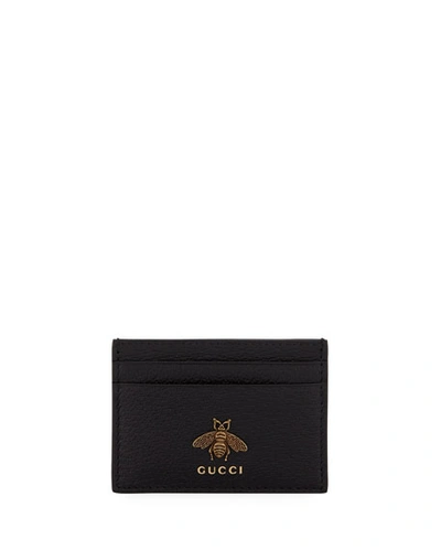 Gucci Men's Bee Leather Card Case In Black