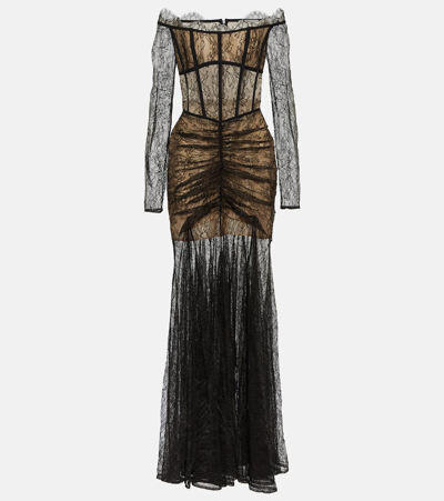 Rasario Corset Lace Gown In Black