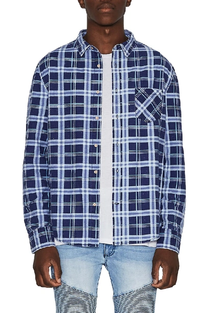 Nxp Issued Trim Fit Woven Shirt In Blue Check