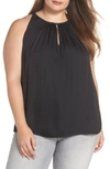 Vince Camuto Rumpled Satin Keyhole Top In Rich Black