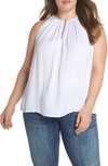 Vince Camuto Rumpled Satin Keyhole Top In Ultra White