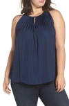 Vince Camuto Rumpled Satin Keyhole Top In High Tide