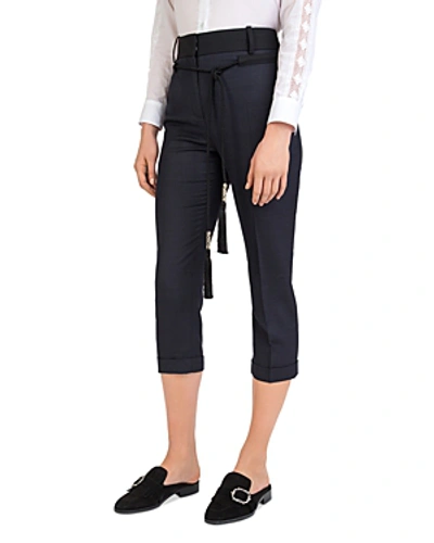 The Kooples Cropped Dotted Rope-tie Pants In Black