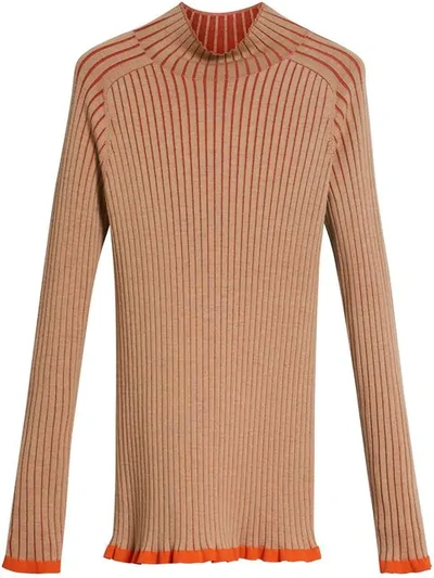 Burberry Buckhannon Ribbed Mock Turtleneck Sweater In Sand Brown