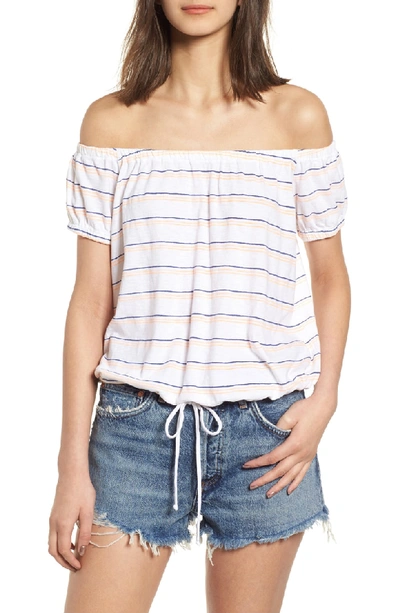 Sundry Stripe Off The Shoulder Tee In White